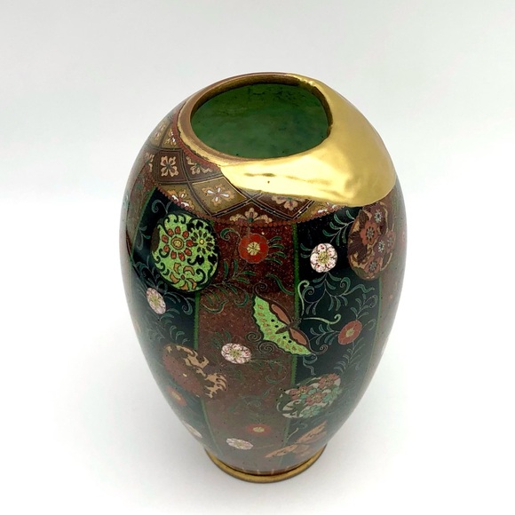 Kintsugi Antique Japanese Cloisonné Vase Meiji Era Goldstone Butterfly Floral - Picture 11 of 17